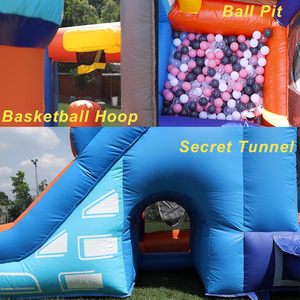 Château gonflable avec obstacles, toboggan double, piscine à balles, <span class=keywords><strong>panier</strong></span> <span class=keywords><strong>de</strong></span> <span class=keywords><strong>basket</strong></span> pour fête en plein air, <span class=keywords><strong>jouet</strong></span> <span class=keywords><strong>de</strong></span> piscine, cour - Product Image 4