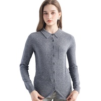 Maßgefertigter Polokragen-Wollcardigan Hersteller Damen Strickpullover Langarm Knopfleiste OEM ODM Maßgeschneiderter Varsity-Cardigan