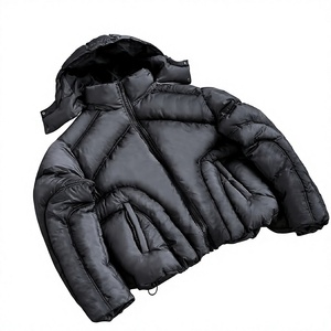 Veste matelassée unisexe noire, fermeture éclair, coupe-vent, anti-UV, rembourrage en polyester écologique, manteau d'hiver décontracté, coupe régulière - Product Image 2