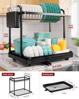 Égouttoir à vaisselle à 2 niveaux - Égouttoir à vaisselle en acier inoxydable avec porte-couverts pour l'organisation et le rangement du comptoir de cuisine