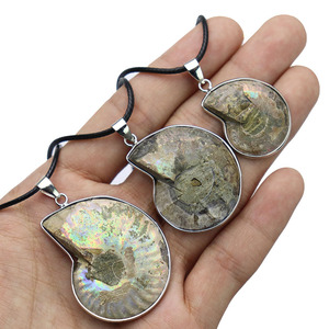 Collier en pierre naturelle d'ammonithe et de fossile, colliers avec pendentifs en pierre de cristal d'escargot véritable pour bijoux de 3CM - Product Image 3