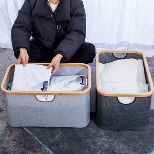 Collapsible Laundry <b>Basket</b> <b>Rectangle</b> Oxford Cloth Gray Khaki Black Clothing Organizer <b>Storage</b> <b>Basket</b> Bathroom Use - Product Image 2
