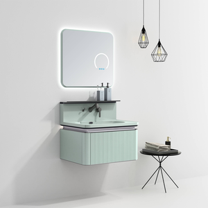 Meuble-lavabo moderne en pierre Panoon 23B Tiroirs à fermeture douce en acier inoxydable Finition résistante à l'eau Miroir inclus Barre de sol pour la maison - Product Image 4