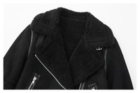 Dernier design Veste extérieure en cuir doublée de fourrure de style russe noir Veste en daim pour femme Vente en gros