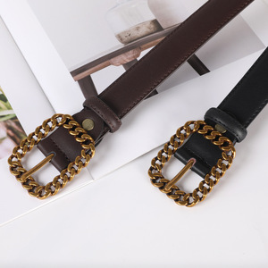 Cinturón de Cuero Genuino, Piel de Vaca, Hebilla Rectangular de Cobre, Uso Casual, Duradero, Tiyo 3.0CM, Sólido - Product Image 3