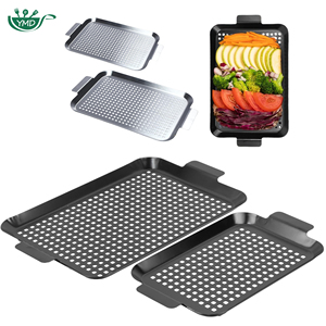 Plateau alimentaire perforé en acier inoxydable 430, accessoires de <span class=keywords><strong>barbecue</strong></span>, revêtement noir, plaque de cuisson, paniers de grillade - Product Image 1