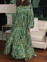 Nouvelle Arrivée 2026 – Robe Plissée Unie Style Européen et Américain Vintage, Imprimée Personnalisée Motifs Plantes et Fleurs Printanières, Coupe Intégrale