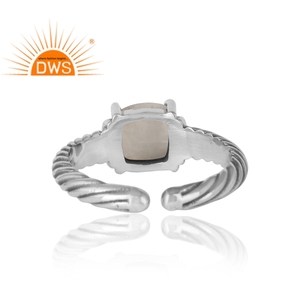 Twisted Sterling Silver Oxidized for Women Prong Setting Rainbow Moonstone Gemstone Trendy <b>Adjustable</b> <b>Ring</b> Wholesale - Product Image 4