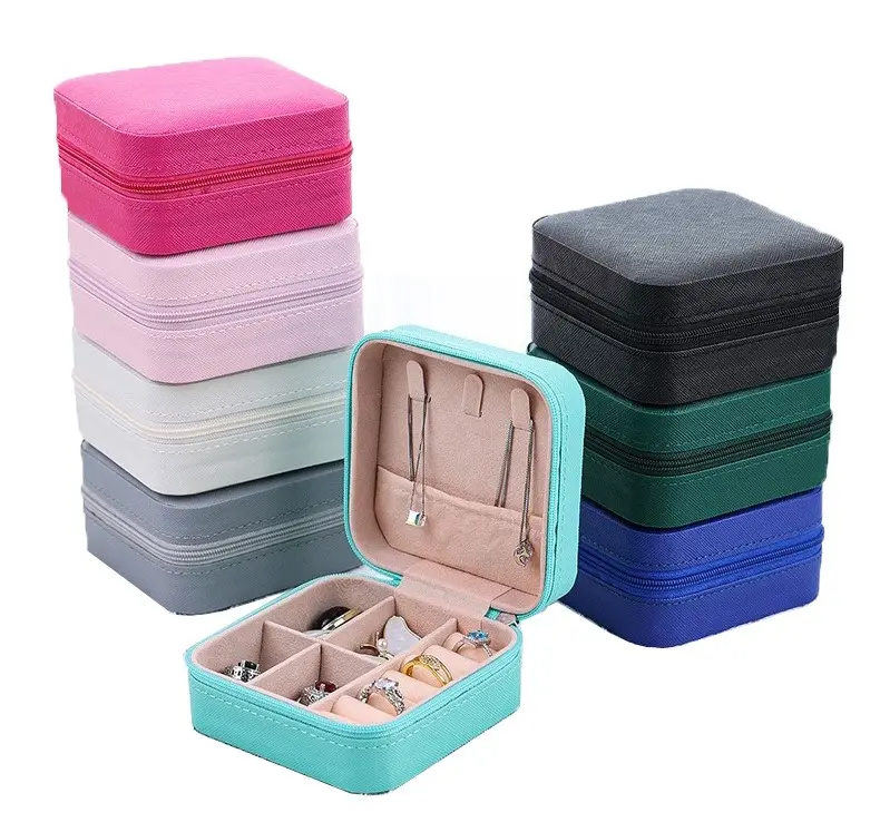 Portable PU Leather Sorority Ring Earrings Gift Box Storage Case Velvet Small Travel Jewelry Boxes with Mirror for Women Girl