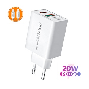 VIDVIE Usine Voyage USB Type C <span class=keywords><strong>PD</strong></span> 20W QC3.0 Téléphone Mobile Chargeur Mural à Charge Rapide Adaptateur Avec Câble - Product Image 1