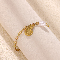 Bracelet à breloques thème océan, hippocampe, coquillage, étoile de mer, perle, plaqué or 18 carats, en acier inoxydable, bijoux pour femmes