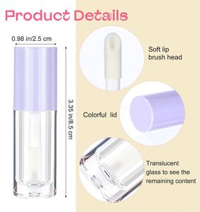 Custom Logo Lip Glaze Lipgloss Tube Eyeliner Mascara Tube Screw Cap Skin Care pink White <b>Round</b> Lip Gloss with Big <b>Brush</b> - Product Image 2