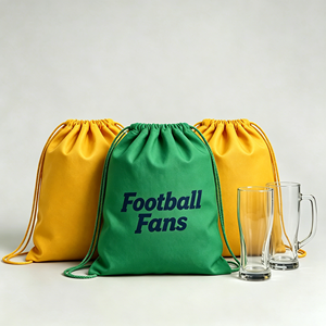 Livraison en <span class=keywords><strong>5</strong></span> <span class=keywords><strong>jours</strong></span>, ensemble cadeau de sac à dos à cordon personnalisé pour les fans de football, souvenir pour les fans, sac à cordon sportif vierge avec verre à bière transparent - Product Image 6