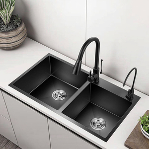 <span class=keywords><strong>Handmade</strong></span> 304 thép không gỉ đôi bát bồn rửa nhà bếp màu đen Nano truy cập dễ dàng cài đặt không phai với một lỗ cho khách sạn - Product Image 1