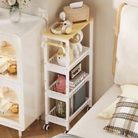 Étagère de rangement roulante en métal avec plateau en bois rustique, unité d'étagérage multi-niveaux pour la cuisine, la salle de bain, l'organisation domestique