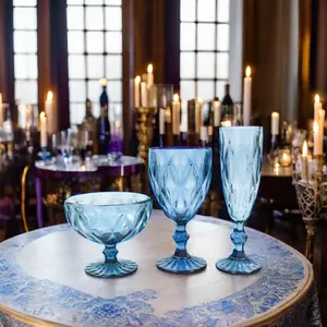 Grosir gelas anggur berwarna kaca anggur Piala ungu biru Vintage untuk pesta pernikahan rumah Hotel