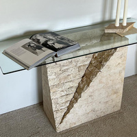 Table console en marbre travertin personnalisée KUMUSI Wabi-sabi, style rétro, pour salon, chambre, hôtel et villa