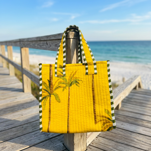 Bolsa de Mano de Algodón Estampada a Mano, Ligera, Hecha a Mano, Reutilizable, Ecológica, para Mujer, Amarilla, Primavera Verano, con Cierre de Cremallera - Product Image 3