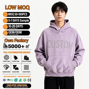 Sweat à capuche oversize pour homme 100% coton molletonné avec lettres en strass, logo personnalisé, vêtements décontractés d'automne - Product Image 1