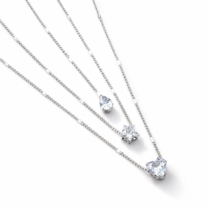 Colliers vintage multicouches plaqués or et argent, avec pendentifs empilés en strass, en forme de cœur, d'étoile et de goutte d'eau, pour femmes et jeunes filles - Product Image 2
