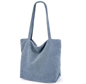 Logo personnalisé élégant sac fourre-tout en coton tissé en velours côtelé de grande capacité écologique sac à provisions réutilisable toile avec transfert de chaleur - Product Image 1