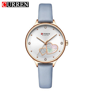Montre pour femme CURREN 9077 en or rose, boîtier en alliage en forme de cœur personnalisé, bracelet en cuir, verre, acier inoxydable, étanche - Product Image 5