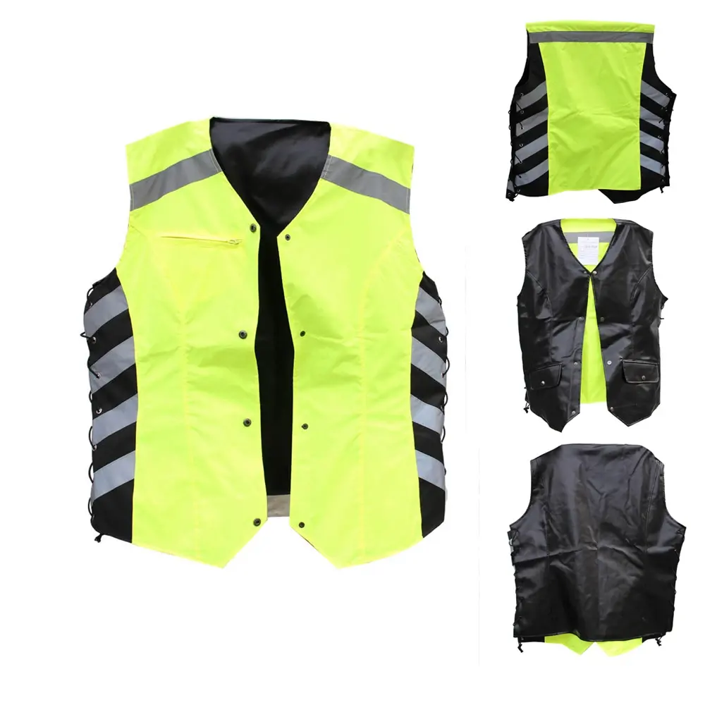 fashion design reversible reflective motorcycle leather vest