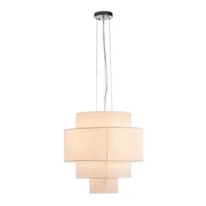 Handcrafted Natural Linen 2 3 4 5 Tier Drum Fabric Lampshade Hanging Pendant Light Modern Ceiling Fabric Lamps