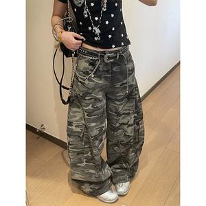 American Retro Washed Denim Boot Cut Camouflage Unisex Loose Straight Multi-Pocket Eco-Friendly Cute <b>Cargo</b> Pants - Product Image 4