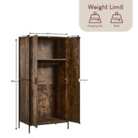 Armoires de style industriel rétro SENYU avec 2 portes et barre de suspension, pieds en bois et métal, armoire à vêtements pour chambre à coucher