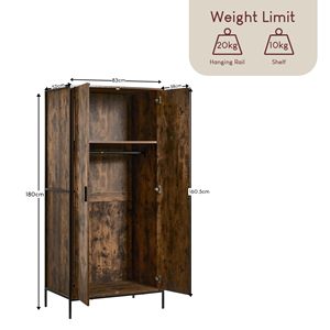 Armarios de Estilo Industrial Retro SENYU con 2 Puertas y Barra para Colgar, Patas de Madera y Metal, Armario para Ropa, Muebles para Dormitorio - Product Image 3