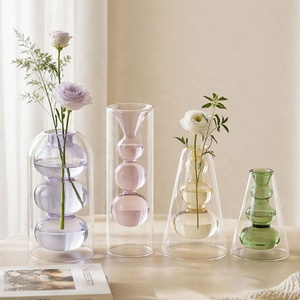 Vases à fleurs hydroponiques en verre borosilicate soufflé à la main, violet, jaune, vert, double couche, colorés, pour la décoration de la maison - Product Image 3