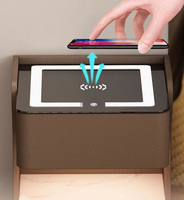 Mesita de Noche Inteligente Popular con Cajones, Almacenamiento Delgado para Dormitorio, Mesita de Noche de Madera de Diseño Moderno y Lujoso con Cargador