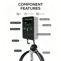 Chargeur AC EV à courant réglable OEM 7-22kW, type vertical, Type 1, Type 2, GB/T, CCS1, CCS2, pour usage domestique et commercial, compatible BYD Tesla, garantie 18 mois