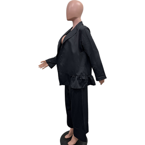 Women's <strong>Clothing</strong> 2023 Trendy Women Clothes Ruffle Hem Jacket &amp; High Waist Pants Set - Product Image 5