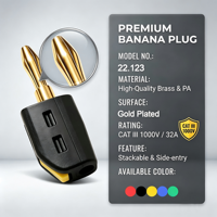 Prise banane en laiton plaqué or 4 mm, connexion rapide sans soudure, 1000 V 32 A, prise haute intensité PA pour équipement de test de puissance en laboratoire