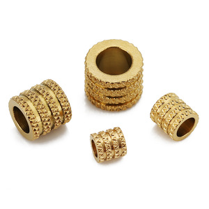 Cuentas espaciadoras de acero inoxidable con textura geométrica |   Cuentas espaciadoras huecas de patrón de malla de cuatro capas para accesorios de joyería DIY - Product Image 1