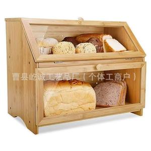 กล่องขนมปังไม้ไผ่ 2 ชั้น สำหรับเก็บขนมปังและขนมอบ สีพื้น 39X32X25 ซม. ฝาปิดช่องเก็บของ - Product Image 4
