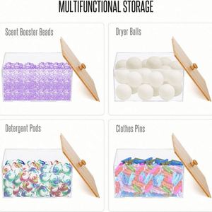 Distributeur de sacs poubelles carré en acrylique pour cuisine avec couvercle en bambou et organisateur de rangement - Product Image 3