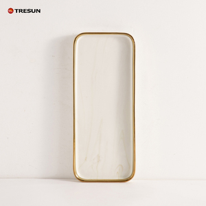 oem custom rectangle plates bowls <b>marble</b> design golden rim trim luxury porcelain <b>dinnerware</b> tableware and cup <b>set</b> - Product Image 5