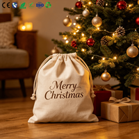 Bolsa de Regalo Personalizada de Lona de Algodón con Cordón para Navidad, Bolsa de Compras de Lona de Algodón para Regalos Navideños
