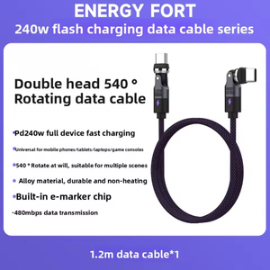 240W USB <span class=keywords><strong>Type</strong></span>-C Để C Sạc Nylon Bện 1080 Độ Xoay Chuỗi 1.2M 1.8M Nhanh Chóng Sạc Cáp Cho Iphone Android Samsung - Product Image 6