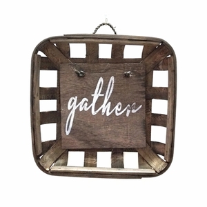 Panier à tabac Home Square, <span class=keywords><strong>24</strong></span> pouces, bois foncé, décoration murale en copeaux de bois, décoration de ferme tissée - Product Image 1
