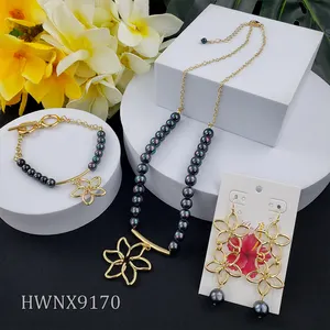 2023 Nieuwe Hot Sale Hawaiiaanse Ketting 3-delige Set Mode Bloem Hanger Ketting Armband Oorbellen Set Voor Dames Cadeau