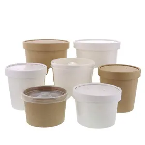 निर्माण कस्टम मुद्रित लोगो कप सलाद पैकिंग के लिए कागज सूप ढक्कन के साथ कटोरा दूर ले