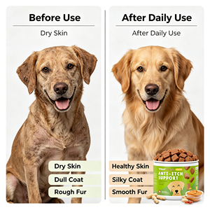Complément alimentaire végétalien pour la <span class=keywords><strong>peau</strong></span> et le pelage des chiens OEM/ODM, à base d'algues, oméga-3, biotine, vitamine E - Friandises à mâcher pour soutenir l'immunité et les allergies - Product Image 4