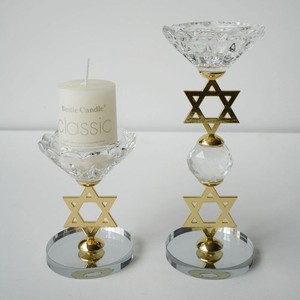 Candelabro de Vidrio Esmerilado de 3 Brazos con Diseño de Estrella de <span class=keywords><strong>David</strong></span> Doble Hecho a Mano, Base Cromada de Cobre para Decoración Navideña del Hogar - Product Image 2
