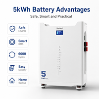 Batterie de stockage d'énergie domestique à cycle profond 5 kWh, WIFI, moniteur intelligent, empilable, 512V/48V 100Ah, garantie 10 ans, pour système solaire de secours