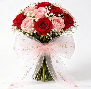 Ruban en organza transparent avec impression LOVE en feuille d'or, nœuds pré-noués pour emballage cadeau, bouquet, mariage, fête, emballage cadeau neutre - Product Image 6