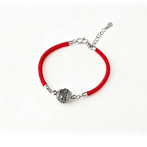 S925 Sterling Silver Fortune Character Red <b>Rope</b> <b>Bracelet</b> For Women Everyday Wear Antique Finish - Product Image 5